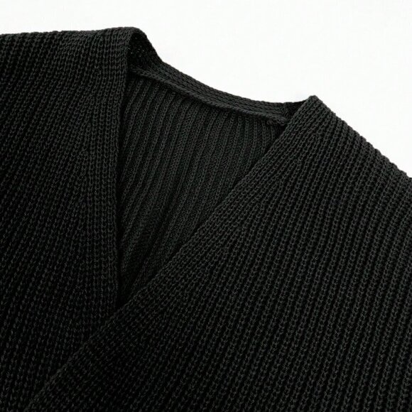 Black Casual Women's Drop Shoulder Open Front Cardigan - Picture 5 of 8